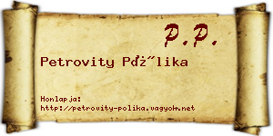 Petrovity Pólika névjegykártya